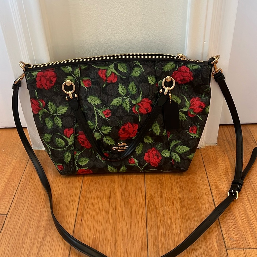 Coach kacey satchel fairytale rose print purse